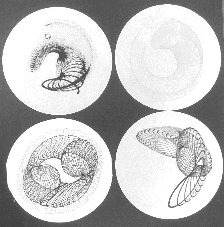 Four physical drawings produced by the machine